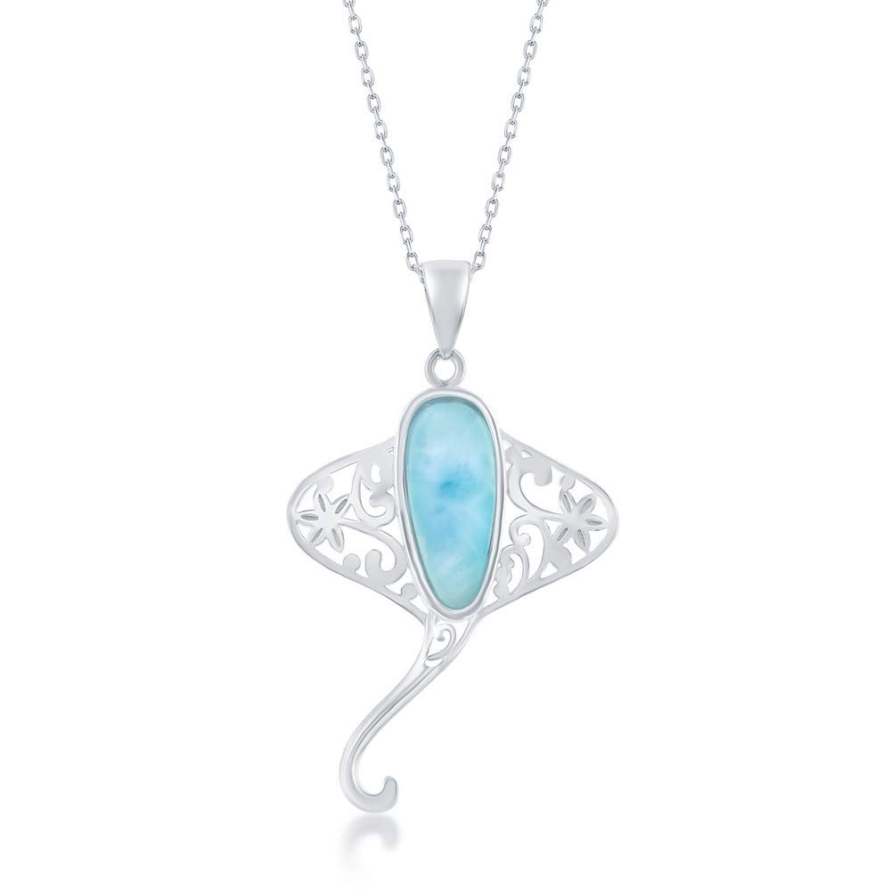 Beaux BijouxNatural Larimar Necklace in Silver - Starfish Seahorse Anchor - Natural Larimar Jewelry - Beautiful Blue Larimar Stones - Larimar Gemstone Necklaces for Women