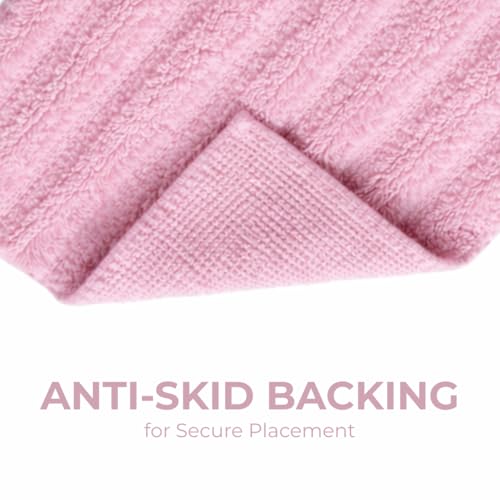 Image of Premium Combed Cotton Tufted Bathmat 45 x 65 cm, 1800 GSM Soft Absorbent Anti Skid Bathroom Floor Mat with Latex Backing, Quick Dry Non Slip Bath Rug for Shower & Daily Use, Stripes Rose
