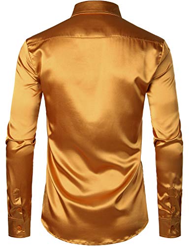 Image of ZEROYAA Men's Luxury Printed Silk Like Satin Button Down Dress Shirt for Party Prom