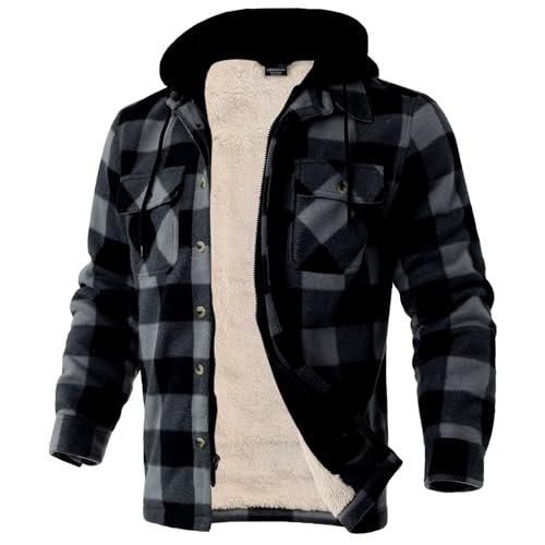 Image of LeeHanTon Mens Flannel Jacket Heavyweight Sherpa Fleece Jackets Outdoor Hiking Casual Soft Warm Coat with Pockets