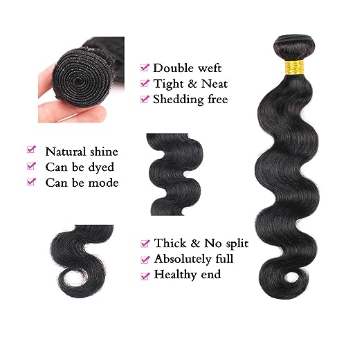 DaiMer Human Hair Bundles 16 18 Inch Body Wave Bundles 12A 100% Unprocessed Brazilian Virgin Hair Weave Bundles Body Wave 2 Bundles Human Hair Extensions Natural Color - Image 3