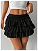 BEAUDRM Women's Bow Back Mini Skirt Elastic Low Waist Layered Ruffle Hem Short Cake Skirts Black X-Large