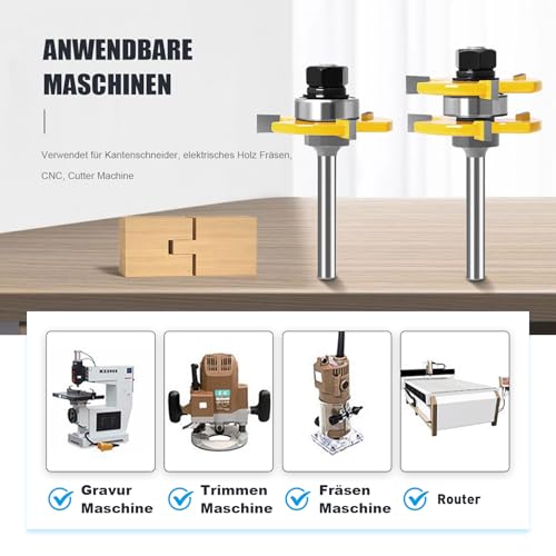 WOBLLMX 2 Stücke Groove und Tongue Zunge und Nut Set,8mm Schaft 3 Zähne Einstellbare T Form Holzbearbeitung Fräser Set,Oberfräser Holzbearbeitung Fräsen Holzschneider Werkzeug