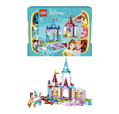 LEGO 43219 Disney Princess Creative Castle Box, Toy Castle Play Set with Belle and Cinderella Mini Dolls and Stones Sorting Box, Travel Toy for Girls and Boys from 6 Years
