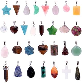 Niome Mix Random 30pcs Natural Stone Pendants Charms Jade Turquoise Stone Beads Bracelet Necklace Jewelry Findings Gemstone (Mix Styles)