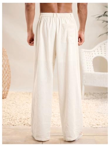 Verdusa Men's Casual Linen Pants Loose Elastic Waist Straight Leg Beach Long Pants2