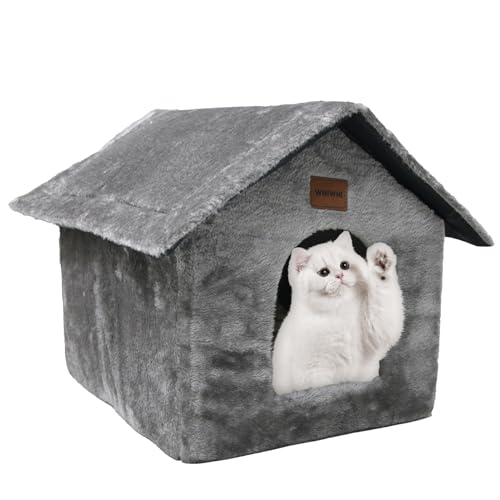 Whiwhi Niche pour Chat d’intérieur avec Coussin en Peluche Maison de Chat Abri Chaud et Confortable Lit pour Chat Panier pour Chat avec Fond Antidérapant 45x40x45cm