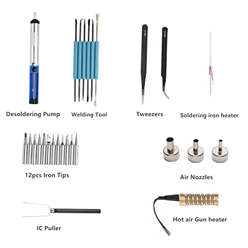 Txinlei 8586 110V Solder Station, 2 In 1 Digital Display Smd Hot Air Rework Station And Soldering Iron, 12Pcs Different Soldering Tips, Tweezers,Desoldering Pump,700W 480℃ #TOP6
