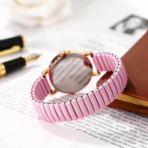 OIDEA Women's Elastic Strap Watches: Large Face Arabic Numerals Analog Quartz Easy Reader Wrist Watches for Women Stretch Band Casual Ladies Watch Pink by OIDEA - Used condition - Image 6