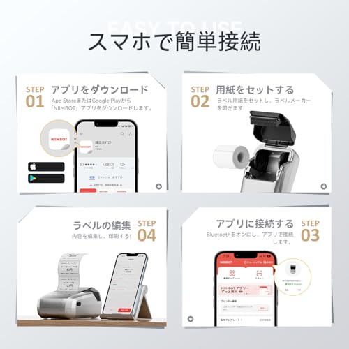 NIIMBOT B1 ラベルメーカー ラベルライター スマホ対応 多機能ラベルプリンター 20-50mm対応 値札プリンター シルバー
