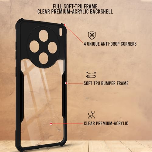 Image of Jkobi Hybrid Back Cover Case for Vivo X200T (Shockproof with Polycarbonate Clear Panel | Professional Black)