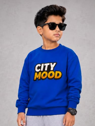 Image of KiddoPanti Boys Solid Round Neck Full Sleeve Fleece Sweatshirt | 60% Cotton 40% Polyester | Soft Warm Winter Pullover | Ribbed Cuffs & Hem | Casual Winter Sweatshirt for Kids