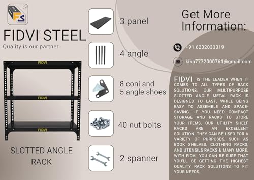 Image of Space Saving Iron Metal Rack Adjustable Section Rack & Shelves Industrial Storage Shelving Unit 4 Shelf 24 Gauge Shelf 18 Gauge Angle (Black, 09 inch D x 23 inch L x 36 inch H)