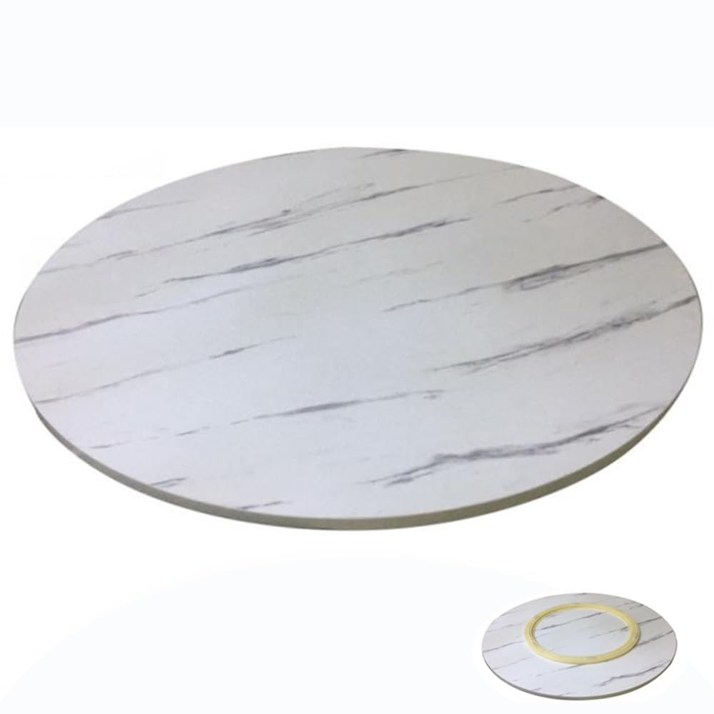 Organiseur de table rotatif en bois de 91,4 cm avec plateau de 76,2 cm et décor marbre blanc