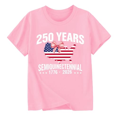 Goengmo Independence Day Shirt Kids Girls 250th Anniversary Patriotic Tee Freedom Outfit Cotton Top 7-8Y