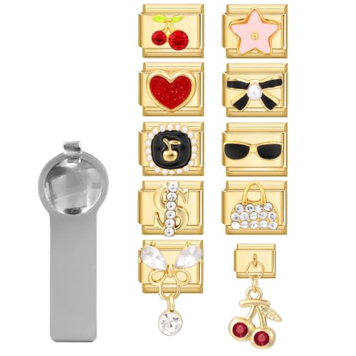 Image of Loozykit Italian Charm Bracelet Charms Set Silver Gold Italian Charms Bracelets for Women Men 10pcs Splicable Italian Charms Bulk Stainless Steel 9mm Women's Charm DIY Gift(Red black exquisite style)