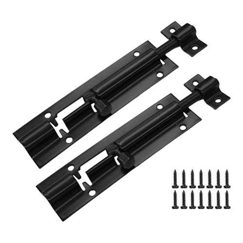 bociloy 2Pcs 4 Inch Black Stainless Steel Slide Bolt Latch, Heavy Duty Security Interior Exterior Door Window Latch Sliding Lock Barrel Slide Bolt Gate Lock Hasp