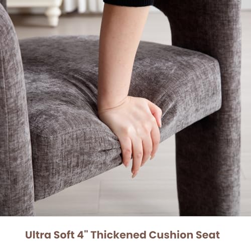 Image of HNY Modern Charcoal Grey Chenille Dining Chairs Set of 3, Upholstered Kitchen Chairs with 4 inch Thick Cushion & Wide Seat, Solid Wood Frame No Assembly Accent Chairs for Dining Room, Kitchen, Restaurant