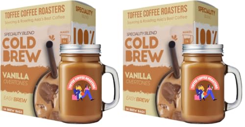 Image of Toffee Coffee Roasters Vanilla Cold Brew Bags | Free Mason Jar | Pack of 6 Bags | Makes 12 Cups of 100% Arabica Coffee, ?180 Grams