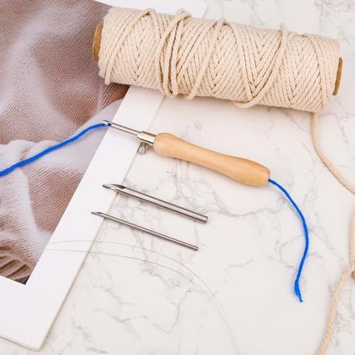 5pcs Punch Needle Kit, Punch Needle Tool Includes 2/3/4mm Metal Punch Needle Tips & Handle & Punch Needle Threader Punch Embroidery Pen Kit for Adults Beginner Floss Cross Stitching DIY Craft
