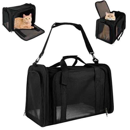 Haustiertragetasche – Faltbare Transportbox Katze & Hund, Leichte Katzentransporttasche mit Schultergurt, Atmungsaktive Transportbox für Reisen & Auto (Schwarz) Haustiertragetasche – Faltbare Transportbox Katze & Hund, Leichte Katzentransporttasche mit Schultergurt, Atmungsaktive Transportbox für Reisen & Auto (Schwarz)