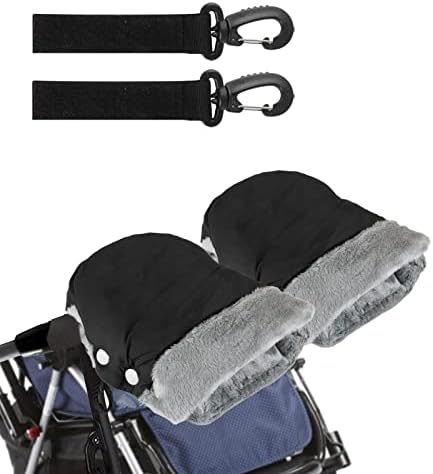 Pram Hand Muff, Stroller Warmer Gloves Thick Plush Pushchair Hand Gloves Waterproof and Windproof Baby Pushchair Hand Muff with Stroller Hook for Baby Carriage Trolley Bike