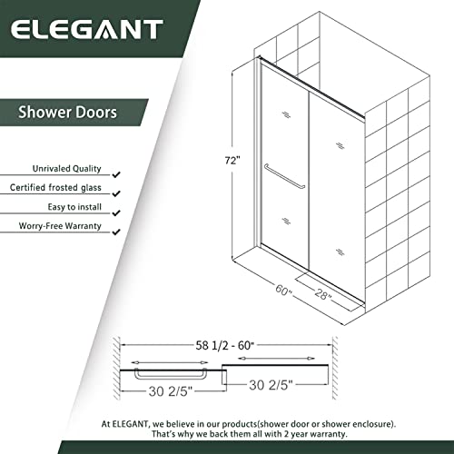 Elegant Semi-Frameless Bypass Shower Door Dual Sliding Shower Glass Door With 1/4'' Frosted Glass, Bathroom Corner Shower Door, 58.5-60'' W X 72'' H, Brushed Nickel Finish #TOP5