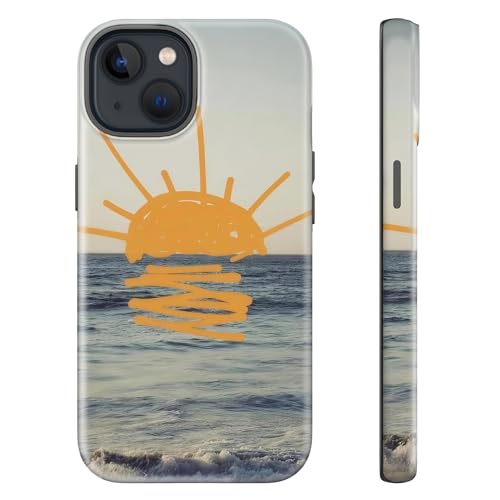 sallvmbek for iPhone 14 Case/iPhone 13 Case 6.1",Cute Sun Print Pattern Fashion Aesthetic Design,TPU and Hard PC Protective Shockproof Slim Phone Cover for Women Girly
