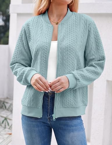 Image of WROLEM Women's Zip Up Cardigan Sweater Cable Hoodies Long Sleeve Jacket Outfits Crewneck Casual Coat