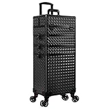 Étui robuste en forme de train roulant : le corps principal de cette trousse de maquillage est fabriqué en ABS et MDF haute densité, tandis que le cadre et les coins sont fabriqués en aluminium renforcé, ce qui garantit une longue durée de vie. La doublure en velours de haute qualité réduit la friction et protège les cosmétiques délicats, tout en offrant une sensation agréable avec un toucher doux. Les tiges de direction en aluminium offrent un fonctionnement fluide et une résistance à la corrosion.