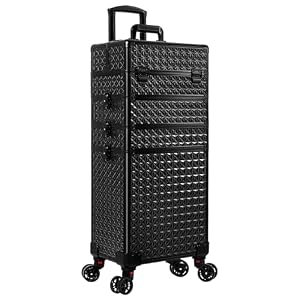 Arous Kosmetikkoffer Trolley, 5-in-1 Groß Kosmetik Trolley Schminkkoffer mit Rollen Friseurkoffer Alu Beauty Case Nagelkoffer Multikoffer, Schwarz