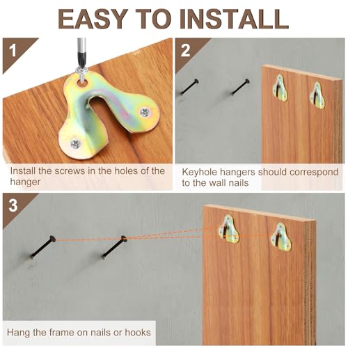 Image of uxcell 20Pcs Keyhole Picture Frame Hangers, 50x44mm Heavy Duty Metal Keyhole Hangers Picture Frame Hanging Plate with Screws for Mirrors Pictures Photo Frames, Zinc Yellow