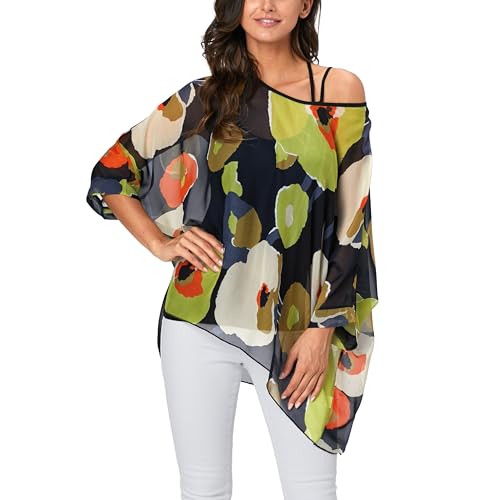 FINIZO Plus Size Floral Chiffon Tunics Blouses for Women Batwing Summer Boho Shirts Beach Cover ups4