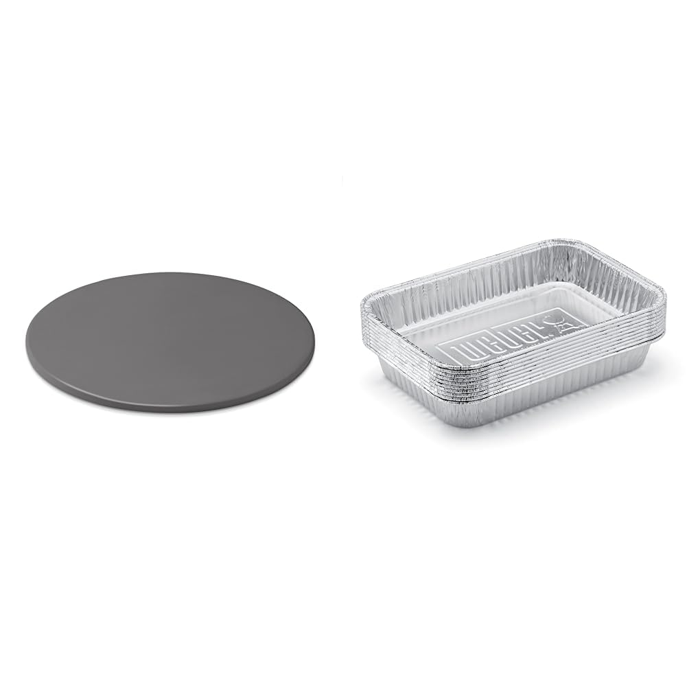 Weber glasierter Pizzastein, rund, 36 cm 18412 Schwarz & 6415 Small 7-1/2-Inch-by-5-inch Aluminum Drip Pans, Set of 10