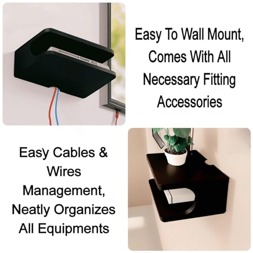 Image of Dime Store Set top Box Stand | WiFi Router Holder Wooden Wall Shelves | Setup Box Stand for Home | Wall Mount Stylish WiFi Router Holder TV Cabinet Living Room Furniture