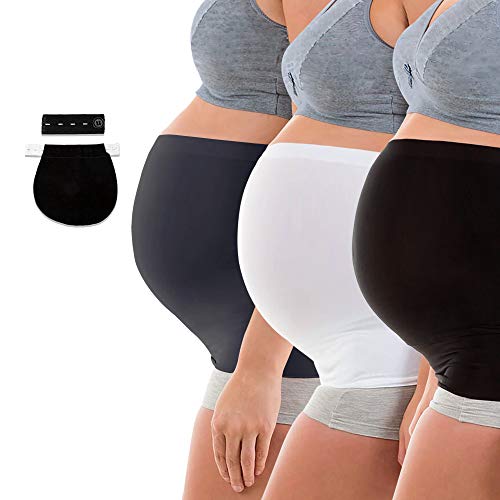 Womens Maternity Belly Band for Pregnancy Non-slip Silicone Stretch Pregnancy Support Belly Belt Bands (Black+white+gray(waistband Extender), Medium)