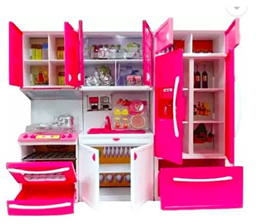 Rbn Doll Size Pink Modern Kitchen Cooking Toy Play Set Play House & Accessories With Doll Girls Pretend Play Furniture Appliances With Lights & Sound - Pink #TOP3