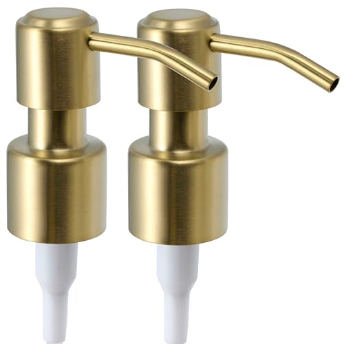 ALTGLAS 2 Stück von Seifenspender Pumpkopf Roma - Doppelpack Edelstahl Pumpaufsatz mit 22-24mm Gewinde als Ersatz Pumpe für Flüssig Seifen Spender (Gold Gebürstet)