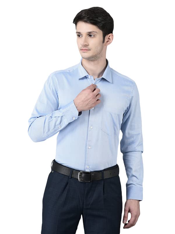 Image of Canoe Men's Regular Fit Blue Color Cotton Fabric 38 Size Button Closure Formal Shirt Collared Neck Pattern Chest Pocket Spread Collar
