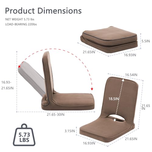 Image of Floor Chair with Adjustable Back Support, Foldable Padded Gaming Floor Seat for Adults & Kids, Multi-Position Meditation Chair with Corduroy Cover for Reading, Gaming & Watching TV (Brown)