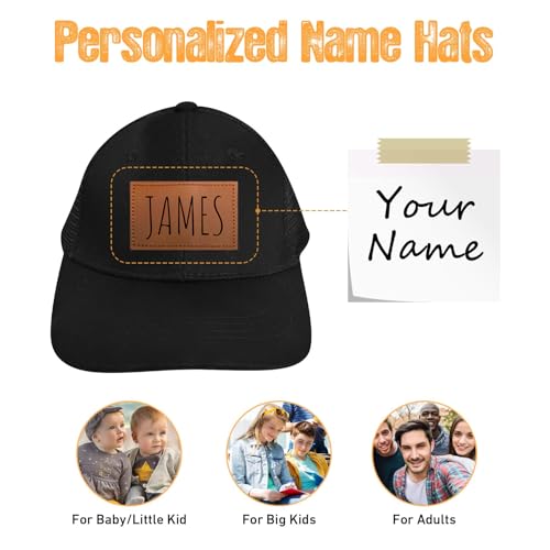 Personalized Infant Baseball Hat Cap: Custom Name Leather Patch Sun Hats - Adjustable Snapback Caps for Toddler Boys Girls2