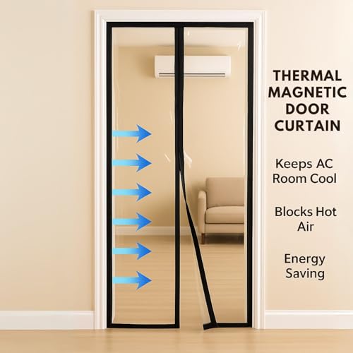 Image of Royalkart Transparent PVC Magnetic Door Curtain | Hands Free Self-Closing Screen | Blocks Insects & Outside Dust | Clear See-Through Screen for Home, Kitchen, AC Room, Shop | Door Size- 120cm x 215cm
