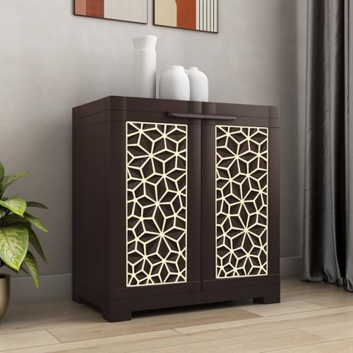 Image of Nilkamal Freedom Star Small (FMSSTAR) 2 Shelves Plastic Bookshelf with 3-Year Warranty| Multipurpose Storage Cabinet & Book Rack for Home |Durable, Easy-Clean |Book Organiser | Weather Brown & Biscuit
