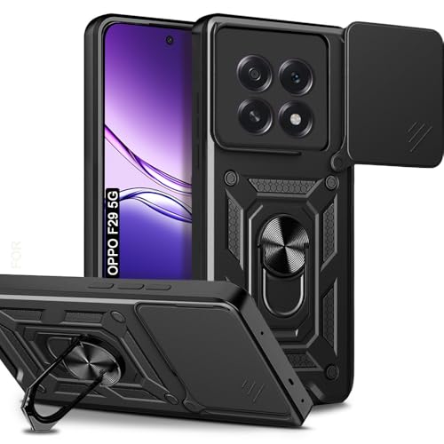 Image of AESTMO Tough Armor Oppo F29 5G Bumper Back Case Cover | Ring Holder & Sliding Camera Shield Cover | 360 Degree Protection Back Case Cover for Oppo F29 5G (Black)