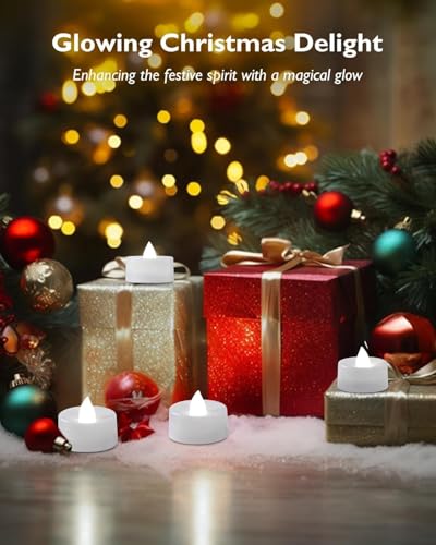 Image of Homemory Tea Lights with Timer Battery Operated, 6H Timer Auto On Daily, Flickering Flameless LED Votive Candles for Table Centerpieces, Lantern, Halloween, Christmas, Cool White, No Remote, 24-Pack