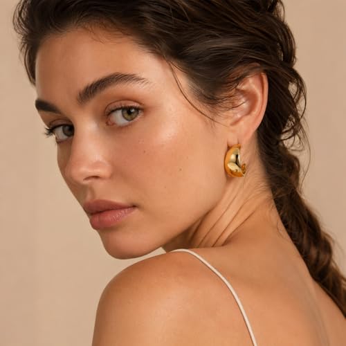 FIRSTGIFT 14 Pairs Chunky Gold Earrings, Gold Chunky Earrings Hoop - Statement Chunky Hoop Earrings for Women, Trendy Gold Hoop Earrings for Women as Daily & Party Jewelry (Classic) — view 5