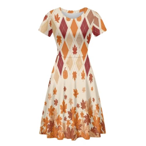 Image of POLERO Sunflower Dress for Women Floral Summer Dresses Short Sleeve Casual Sundresses Midi Dresses