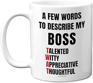 Funny Novelty Gifts for Your Boss - A Few Words to Describe My Boss Mug - Funny Mugs for Men, Rude Gifts for Women, Secret Santa Mug for Work Colleagues, 11oz Ceramic Dishwasher Safe Mugs - Made in UK