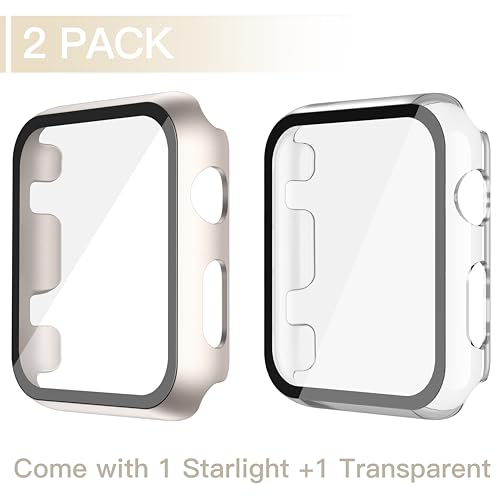 Image of Misxi Case with Screen Protector for 42mm Apple Watch Series 3 /2 | 2-Pack Cover with Tempered Glass for 3 /2, Scratch Resistant Sensitive Touch, 1 Starlight + 1 Transparent