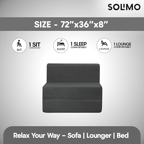 Image of Amazon Brand - Solimo 1 Seater 3 * 6 Jute Fabric Washable Cover Sofa Cum Bed 1 Seater Double Foam Fold Out Sofa Cum Bed (Finish Color - Grey Delivery Condition - Pre-Assembled)